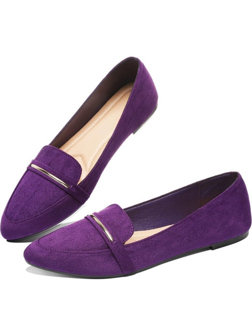 Women's Purple Faux Suede Pointy Toe Flat Comfortable Penny Loafer Slip On Shoes